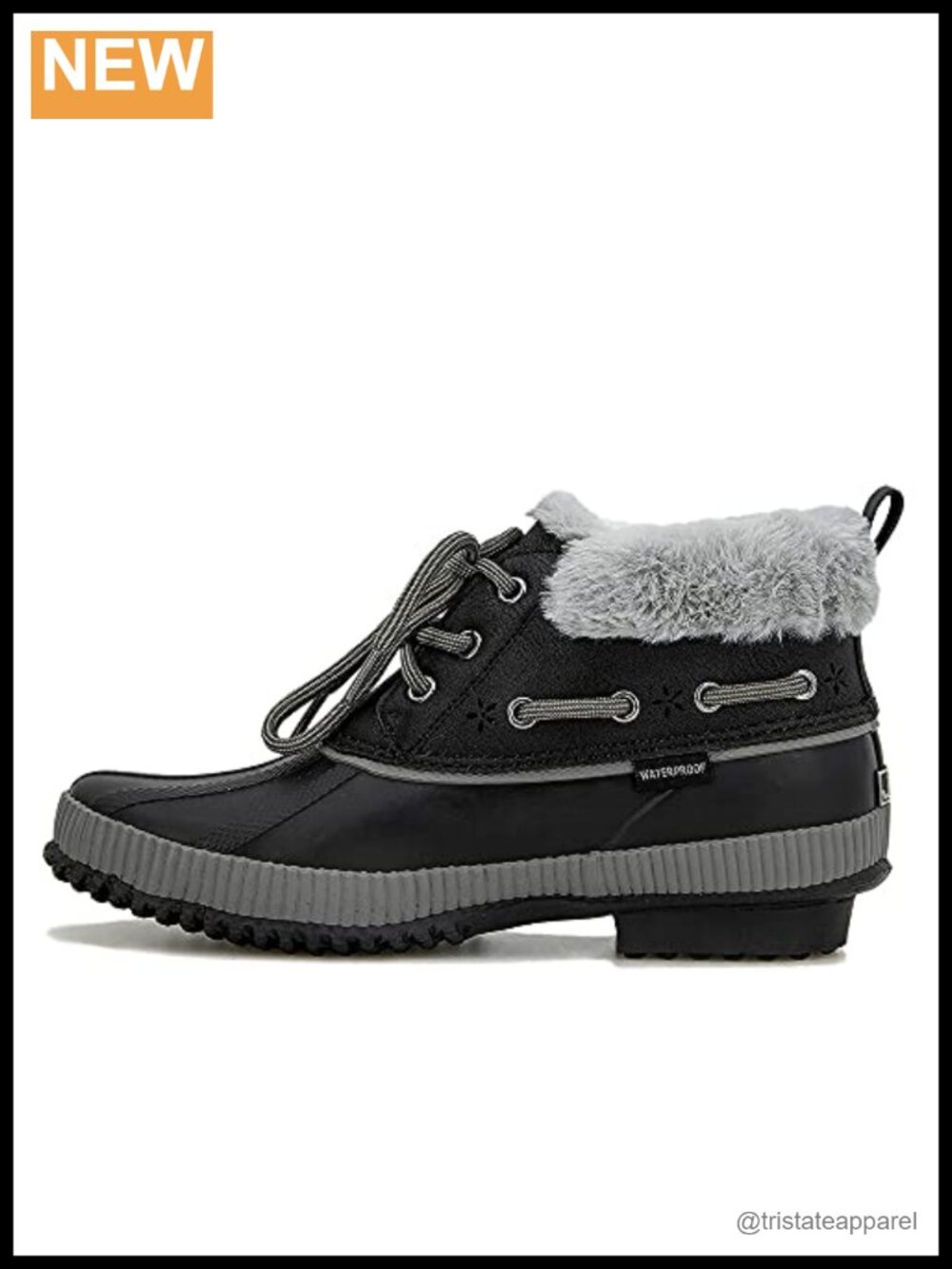 Waterproof Ankle Bootie Lace-Up Memory Foam Faux Fur Trim Rubber Sole